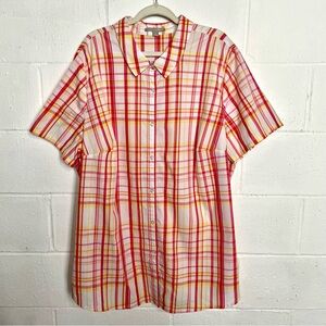 Woman Within Button Up Tunic/Dress‎ Yellow Red Plaid Office Casual 26/28 2X